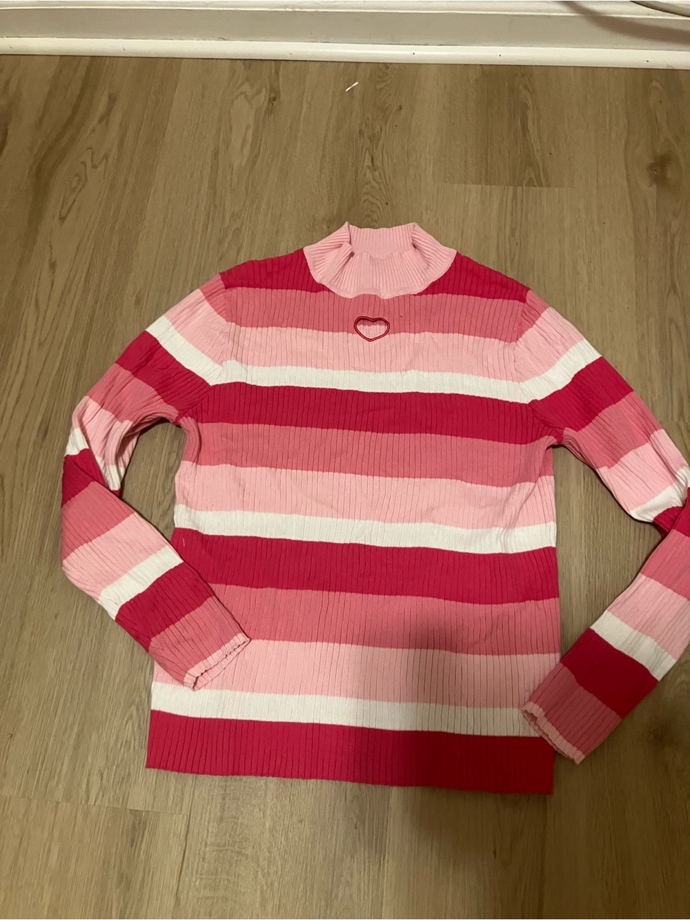Striped Pink Heart Cut Out Turtleneck Sweater